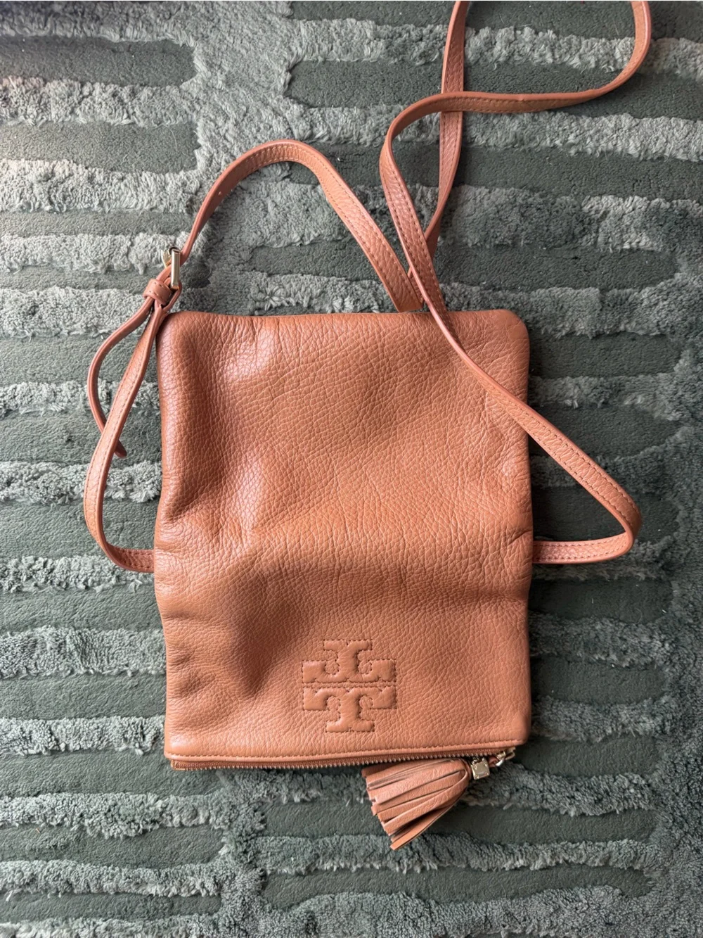 Tory Burch Coral Pink Pebbled Leather Crossbody with Tassel